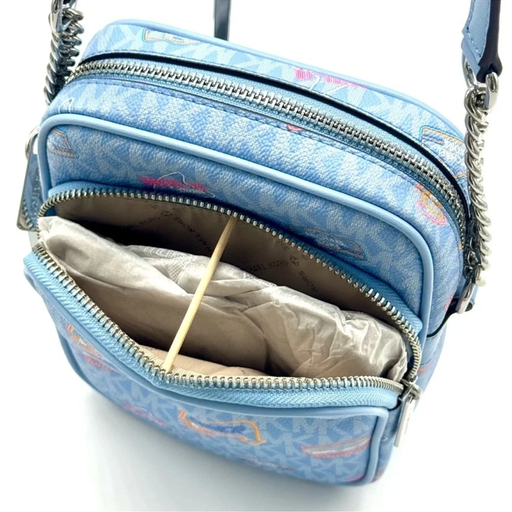 Michael Kors Jet Set Medium Printed Signature Logo Crossbody Bag Light Sky Blue